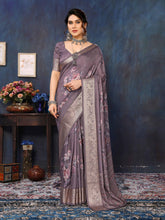 Violet Velvet Tussar Silk Woven Jacquard Saree-SNGT2002